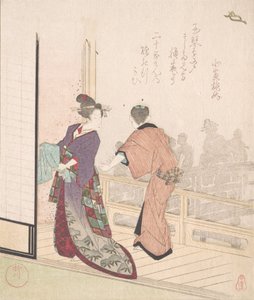 Szene auf der Veranda eines Teehauses, 18.-19. Jahrhundert von Yanagawa Shigenobu