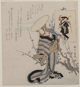 Frau bei einem Pflaumenbaum, gepaart mit der Glyzinien-Maid, ca. frühe 1830er Jahre von Yanagawa Shigenobu