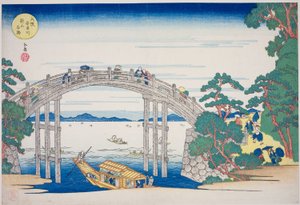 Die Steinbrücke über den Aji-Fluss nahe Nii-Hügel, Osaka, aus der Serie "Berühmte Orte in Osaka: Schöne Ansichten des Berges Tenpo"