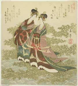 Zwei Prinzessinnen des Flusses, aus der Serie "Ein Satz von zehn berühmten Nummern für den Katsushika-Kreis" von Yashima Gakutei