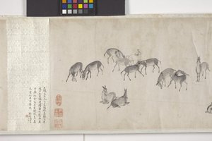 Hundert Esel transportieren Getreide, Handrolle, ca. 1700 von Ye Yin