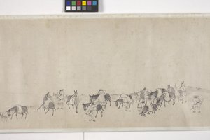 Hundert Esel transportieren Getreide, Handrolle, ca. 1700 von Ye Yin
