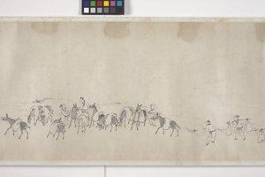 Hundert Esel transportieren Getreide, Handrolle, ca. 1700 von Ye Yin