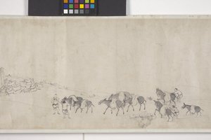 Hundert Esel transportieren Getreide, Handrolle, ca. 1700 von Ye Yin