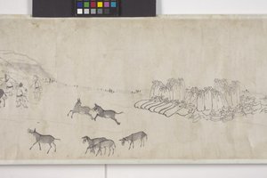 Hundert Esel transportieren Getreide, Handrolle, ca. 1700 von Ye Yin