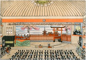 Traditionelles japanisches Theater: die Bühne des Kaboukiza, Tokios Haupttheater, mit seiner Drehplattform