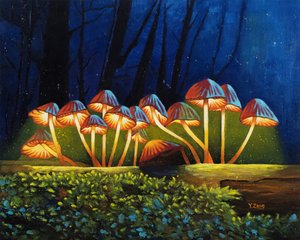 Nachtlicht leuchtende Pilze, 2023 von Yue Zeng