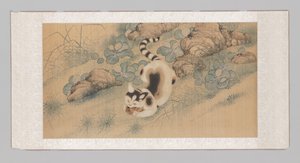 Hängerolle mit Mohnblumen, Schmetterlingen und einer Katze (oberer Teil) von Yun Bing