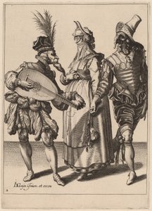 Ein Paar, angesprochen von einem Lautenspieler von Zacharias Dolendo after Jacques de Gheyn II