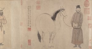 Pferde und Stallburschen, datiert 1296 und 1359 von Zhao Mengfu