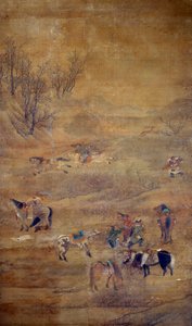 Mongolischer Reiter, der ein Pferd jagt. Seidengemälde von Fou Tchao Mong von Zhao Mengfu Chao Meng Fu or