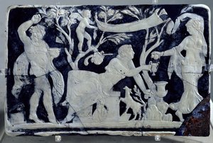 Kamee, die die Toilette der Venus darstellt, mit einer Dienerin und Dionysos