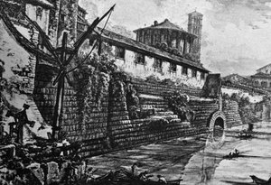 Cloaca Maxima (antikes Kanalsystem) und Tempel der Vesta oder Hercules Victor, Kupferstich von Giovanni Battista Piranesi (1720-1778), Italien