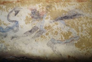 Dämon, Fresko, Grab der Blauen Dämonen, Nekropole von Tarquinia (UNESCO-Welterbeliste, 2004), Latium, Italien, etruskische Zivilisation, 5. Jahrhundert v. Chr.
