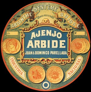 Etikett der argentinischen Absinthmarke Ajenjo Arbide von Frederick (attr. to) Barnard