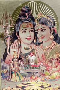 Gott Shiva und Göttin Parvati mit ihrem Sohn Ganesha. von . .