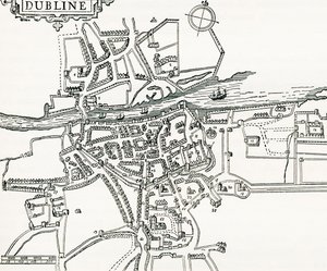Karte von Dublin, Irland im Jahr 1610, aus Our Own Country, veröffentlicht 1898 von Ferdinand Georg Waldmuller