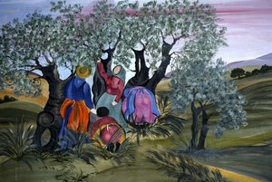 Olivenpflücken, naiv von Barbara Mencarelli, Mandoleto, Solomeo, Umbrien, Italien von Henry Charles Fehr