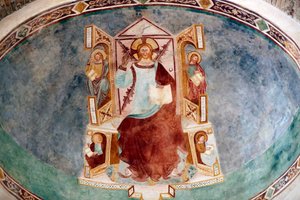 Patriarchalbasilika von Aquileia. Jesus und die 4 Evangelisten. Fresko. Italien.