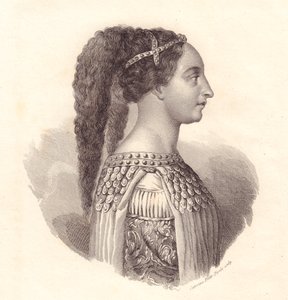 Porträt der italienischen Adligen Isotta degli Atti (ca. 1432-1474), Kupferstich von Caterina Piotti-Pirola