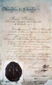 Der Akt, durch den Simon Bolivar die Stadt San Miguel de Ibarra zur Hauptstadt der umliegenden Provinz erklärte, damals Teil von Großkolumbien (heute Ecuador), 2. November von Georg Carl Heinrich Dollmann
