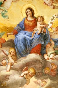 Jungfrau Maria und Kind. Fresko. Palazzo Fieschi-Crosa Di Vergagni. Genua. Italien von . .