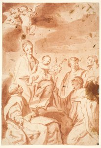 Die Madonna und das Kind auf dem Thron mit den Heiligen Ignatius von Loyola, Franz Xaver, Cosmas und Damian von after Andrea Sacchi