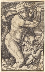 Kopie in umgekehrter Richtung von "Meeresgott links reitend auf einem Delfin" von after Barthel Beham