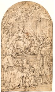 Die Madonna und das Kind auf dem Thron, flankiert von Engeln und den Heiligen Karl Borromäus und Ignatius von Loyola
