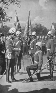 König Edward überreicht die Farben an die Royal Welsh Fusiliers, 16. August 1880