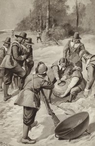 Die Pilgerväter schlagen auf den Sand und finden Mais