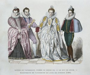 Louise von Lothringen-Vaudemont (1553-1601), Ehefrau von Heinrich III., Herzog von Guise (1549-88), Marguerite von Vaudemont (1564-1625) und Anne von Joyeuse (1561-87) von after Chevignard