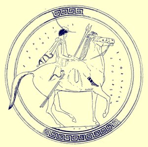 Junge auf Pferd, Illustration aus Griechische Vasenmalereien von J. E. Harrison und D. S. MacColl, veröffentlicht 1894 von after English School