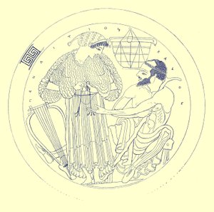 Innenansicht der Kylix von Euphronios, Illustration aus Griechische Vasenmalereien von J. E. Harrison und D. S. MacColl, veröffentlicht 1894 von after English School
