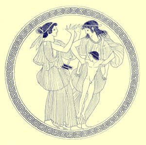 Prokne, Philomela und Itys, Illustration aus Griechische Vasenmalereien von J. E. Harrison und D. S. MacColl, veröffentlicht 1894