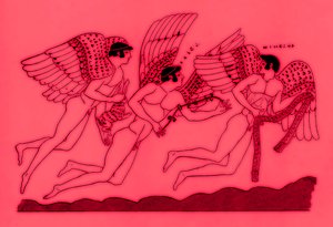 Drei geflügelte Liebesgötter, Illustration aus Griechische Vasenmalereien von J. E. Harrison und D. S. MacColl, veröffentlicht 1894