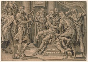 David spielt die Harfe vor Saul von after Frans Floris