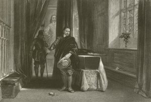 Cromwell betrachtet den Körper von Karl I., ein Schatten bewegte sich über seine Stirn von after George Cattermole