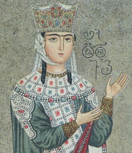 (Detail) Fresko, das Königin Thamar (1184-1213) und ihren Vater König Grigori III (1156-1184) darstellt