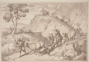 Ein älterer Schäfer, der die Herde führt von after Giovanni Benedetto Castiglione Gaetano Zompini