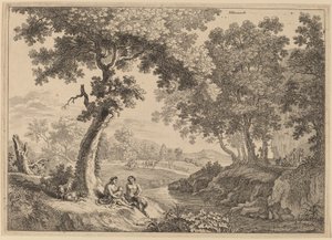 Satyrfamilie unter einem Baum sitzend