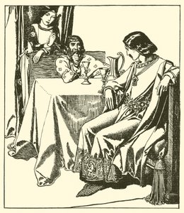 Sir Launcelot sitzt mit Sir Hilaire und Croisette von after Howard Pyle