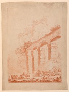 Ziegenhirten in Landschaft mit Ruinen