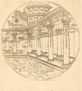 Drei Figuren in einer Galerie von after Jean de Gourmont I