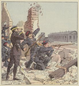Verteidigung des Bahnhofs von Tien-Tsin durch Marineinfanteristen von after Louis Charles Bombled