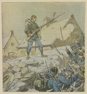 Sergeant Pitou entscheidet durch seinen mutigen Aufstieg auf die Barrikade von Courceboeufs die Einnahme des Dorfes von after Louis Charles Bombled