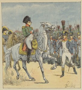 Napoleon wird bei der Parade von einem Leutnant angesprochen von after Louis Charles Bombled