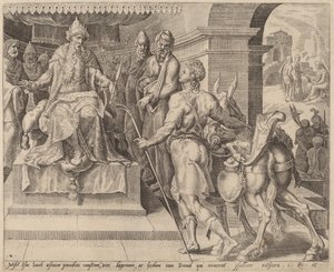 David bringt Geschenke von seinem Vater zu Saul von after Maerten van Heemskerck