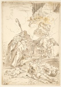 Die Madonna und das Kind erscheinen zwei männlichen Heiligen während eines Pestausbruchs von after Pietro Testa