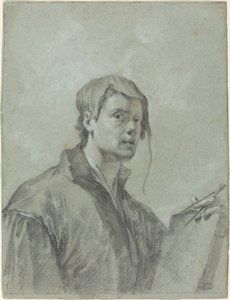 Ein Künstler, der ein Buch und einen Kompass hält von after Willem Drost